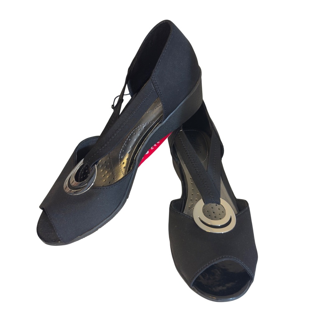 555 | NIB Dexflex Comfort Fallon Black Peep Toe Wedge Sandals Womens Size 9 Wide